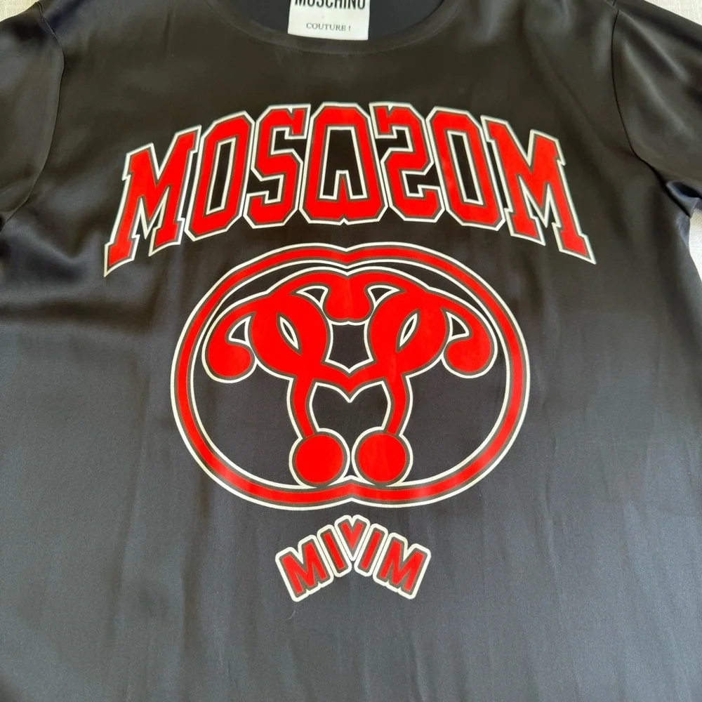 •MOSCHINO Double Question Mark Black and Red Stretch Dress Shirt Size US 6